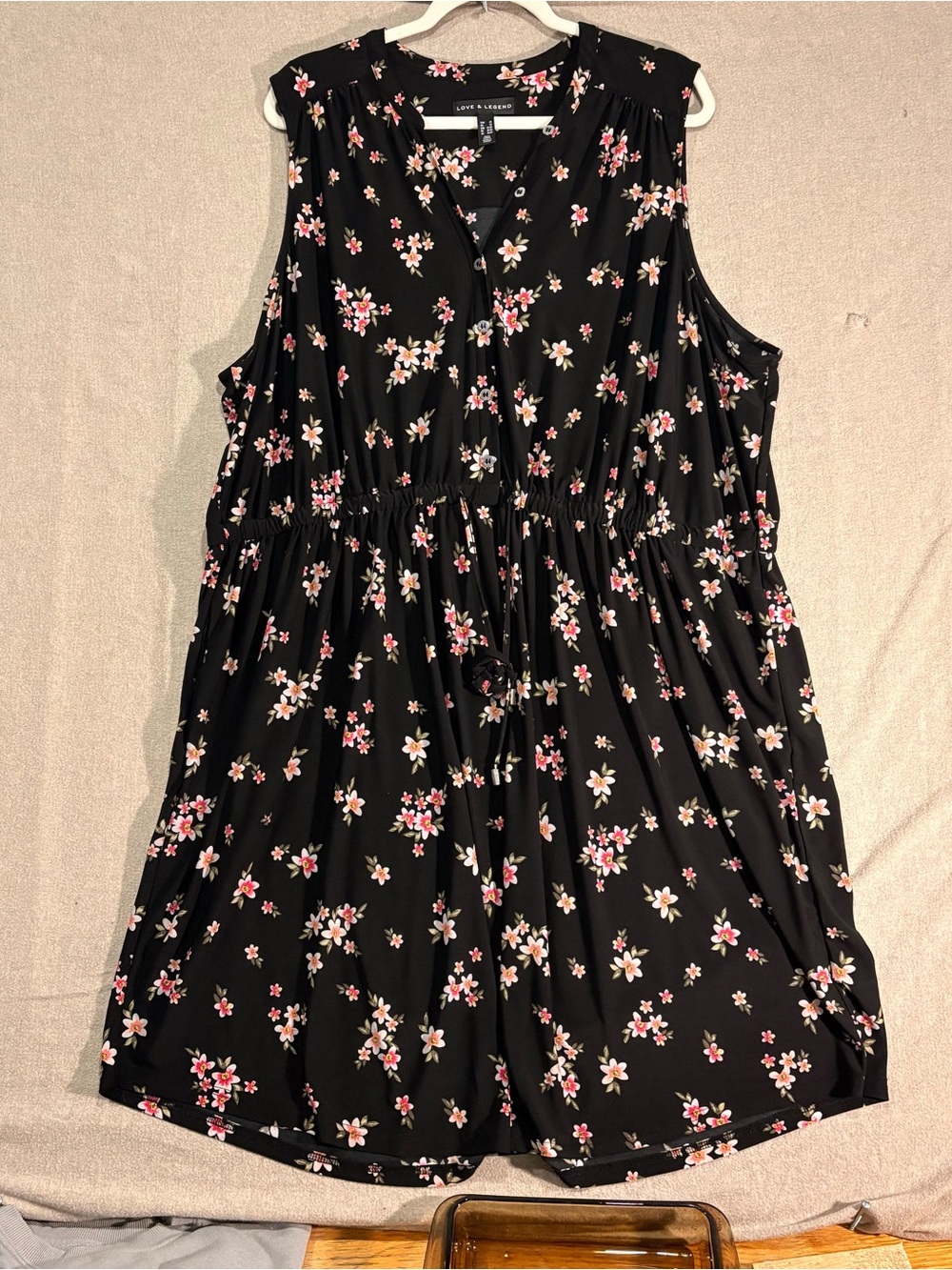 Love & Legend Black Sleeveless Floral Drawstring Dress for Girls